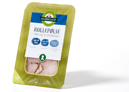 En pakke rullepølse med label på